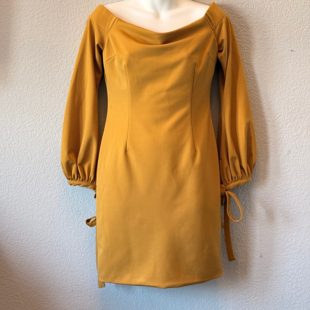 Miss Circle Dress Cotton Blend Off Shoulder Womens Gold L Puff Sleeve Mini
